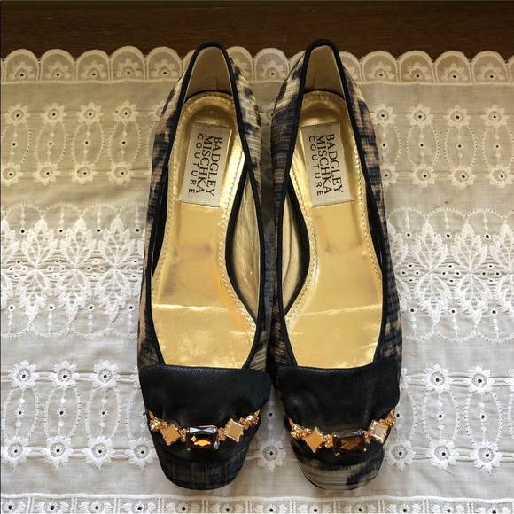 ~BADGLEY MISCHKA COUTURE~Leopard/Gold Crystal Detail Ballet Flats - Picture 8 of 12